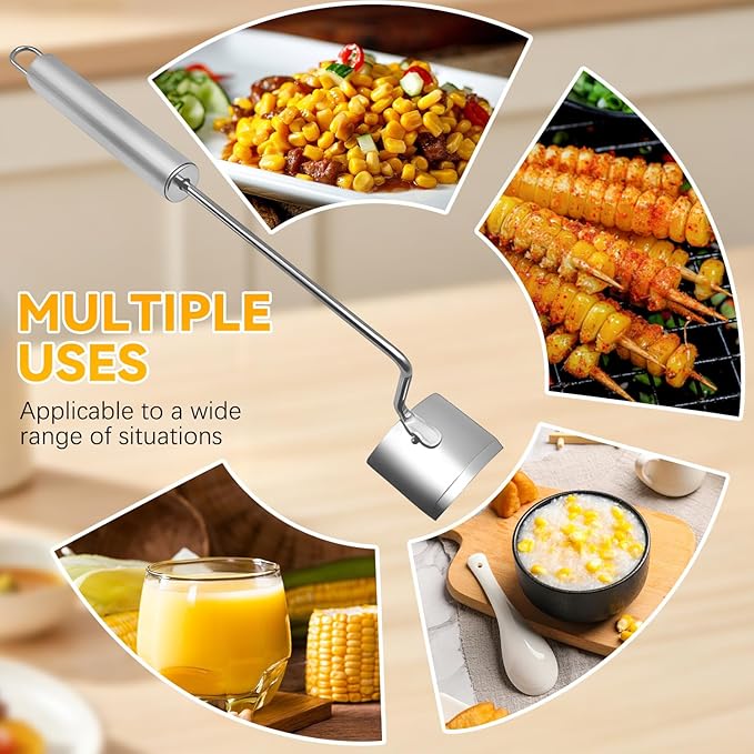Corn Cob Stripper,2025 NEW Long Handle Stainless Steel Corn Stripping Tool,Fast Corn Peeler for Corn,Suitable for Home Kitchens, Restaurant Chefs, Outdoor Dining Enthusiasts(2PCS)