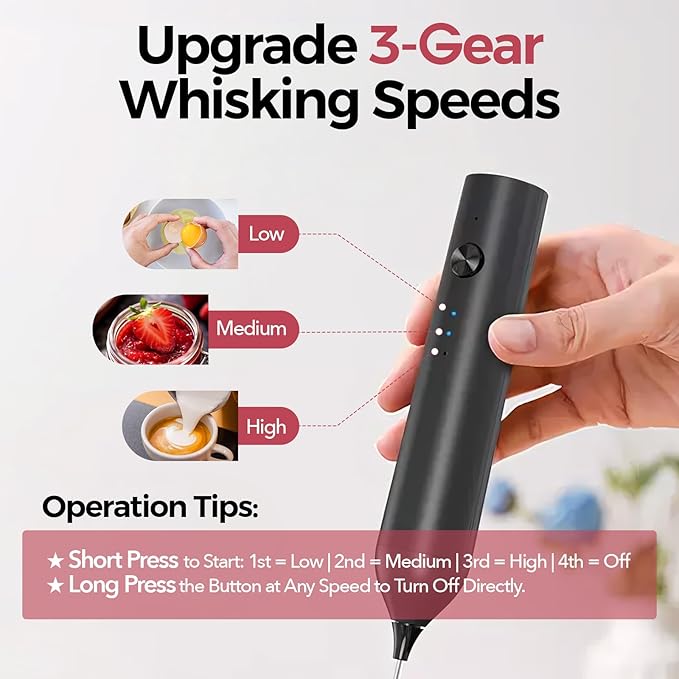 YARRAMATE Rechargeable Milk Frother, Electric Mixer with Stand