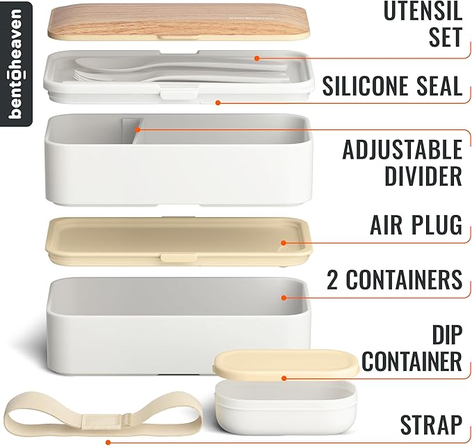 Bentoheaven Bento Box Adult, Stackable Lunch Box, 40 oz, Bright Light