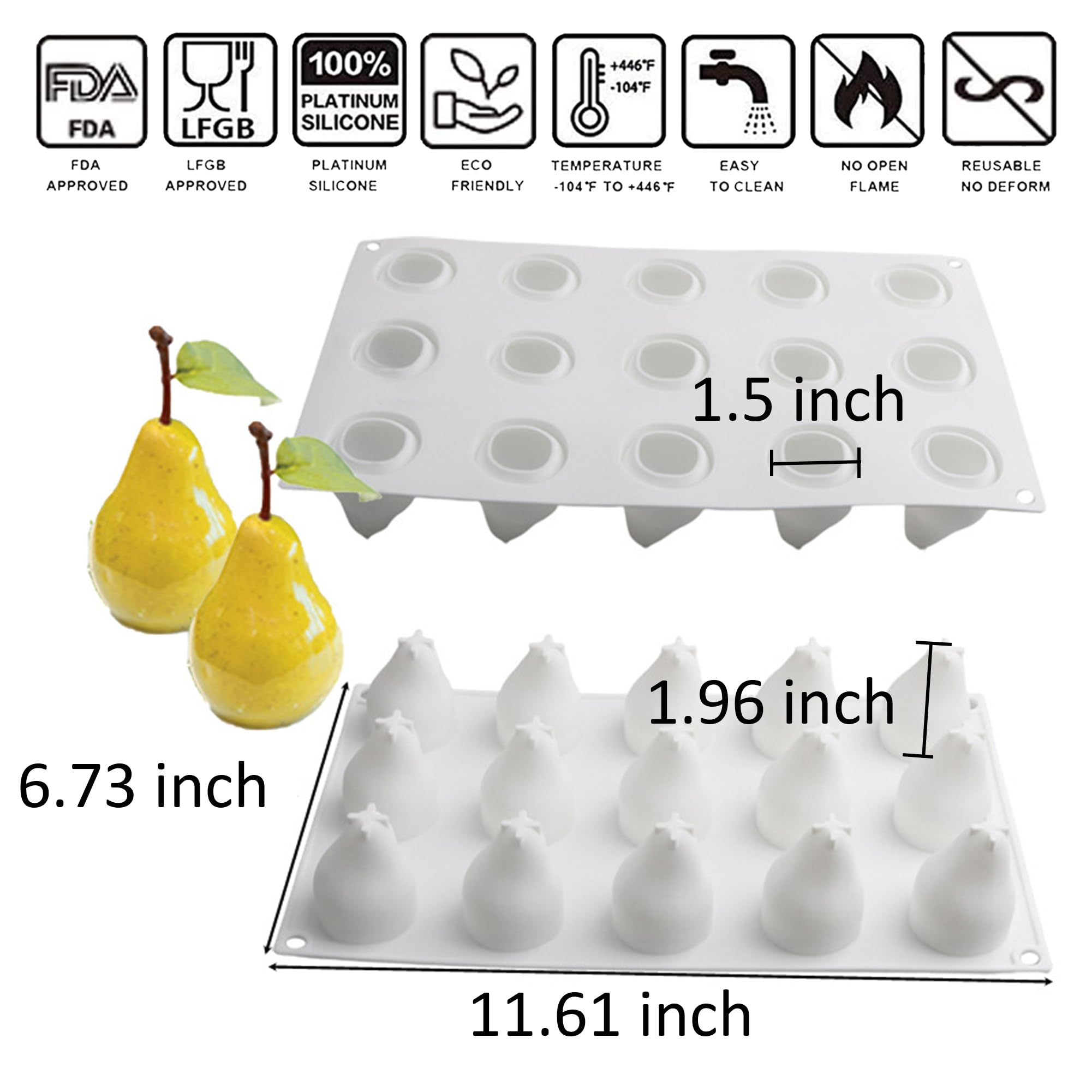 OCPO Kitchen Pear Silicone Mold for Baking Mousse Cake, 15 Cavities