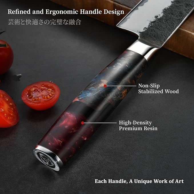 8.27 Inch Japanese Gyuto Chef Knife, Black Forged 3-Layer VG10 Steel Core