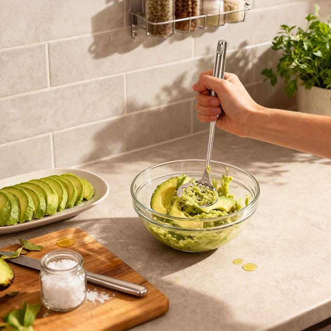 YVREOLP Avocado Slicer,Stainless Steel Avocado Slicer Tool and Avocado Smasher Tool,Quickly Slices Thinly and Masher,Suitable for Avocados,Potatoes,Dragon Fruit and Other Fruits Vegetables