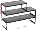 Asiingkel Stackable Expandable Metal Shelf Organizer - Adjustable Wire Storage Rack with Holes for Kitchen, Bathroom, Cabinet, Office - Space Saving, Durable & Sturdy Design（3PACKS/Large/Black