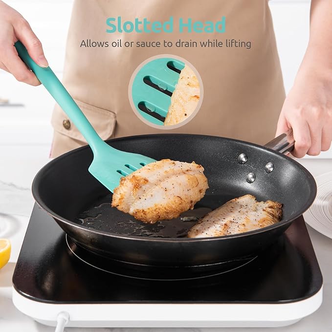 U-Taste Silicone Turner Slotted Spatula, 13.6" Long/3.7" Wide, Aqua Sky