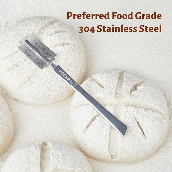 ROCKSHEAT Bread Lame Dough Scoring Tool, Stainless Steel Scoring Knife with 5 Feather Blades, Sourdough Scoring Tool for Bread Baking, Baking Tool for Baking Beginners