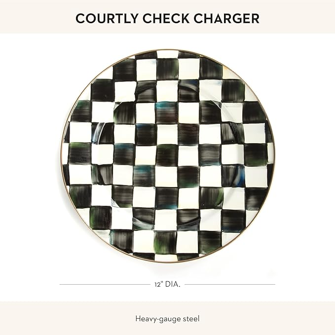 MACKENZIE-CHILDS Enamel Charger Plate, Black-and-White Courtly Check