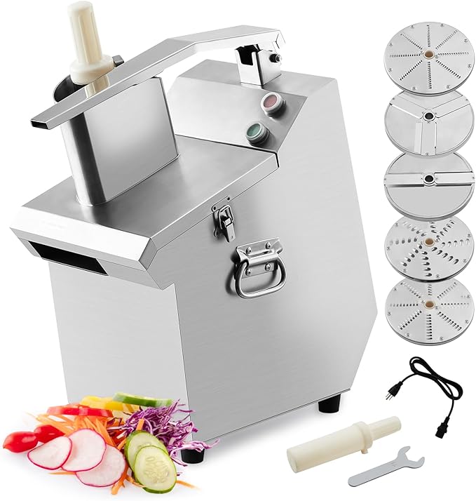 HarmoHaby Commercial Food Processor with 5 Blades, Electric Vegetable Slicer & Chopper for Restaurant Kitchen - Stainless Steel Multifunctional Shredder, Slicer