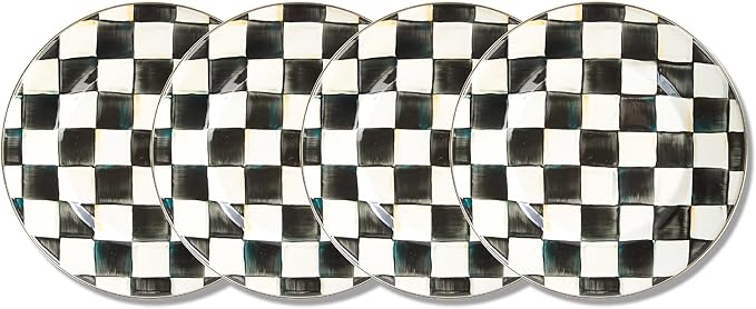 MACKENZIE-CHILDS Enamel Dinner Plate Set, Black-and-White Courtly Check