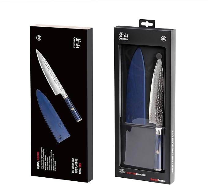 Cangshan KITA Series 8-Inch Chef's Knife with Sheath, High Carbon X-7 Damascus Steel, 501387