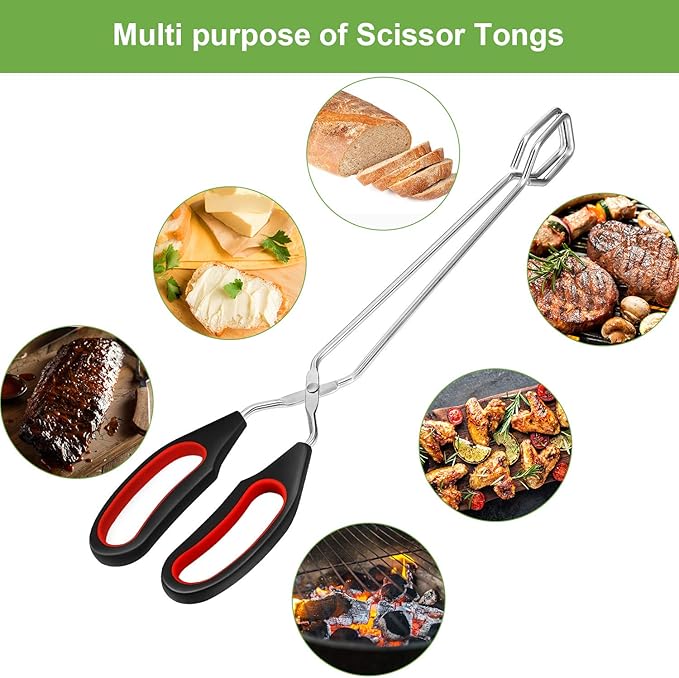 Scissor Tongs 3 Pack, Kitchen Food Tongs 9/11/12 Inch for Cooking Grilling