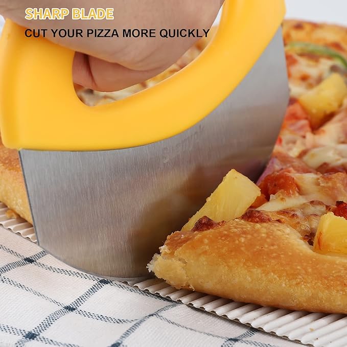 Suanyok Pizza Cutter Stainless Steel Rocker Blade with Cover(Yellow)