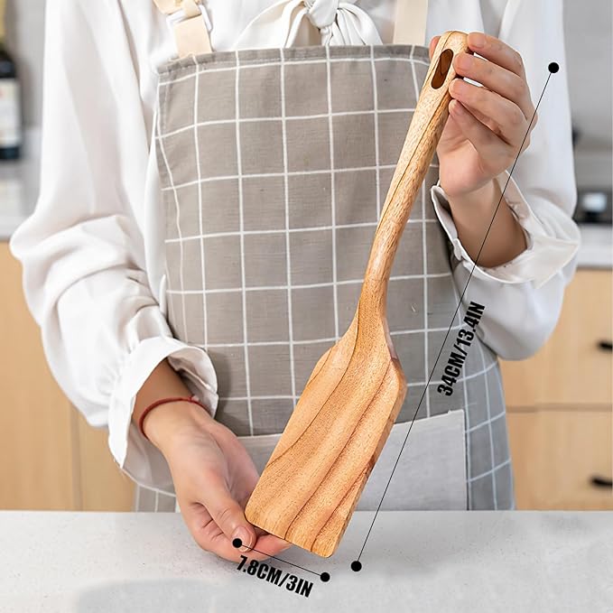 Zenxylo Wooden Spoons for Cooking, Wooden Cooking Spatula Turner and Spoon Set, 2-Piece, Sturdy, Lightweight and Heat Resistant