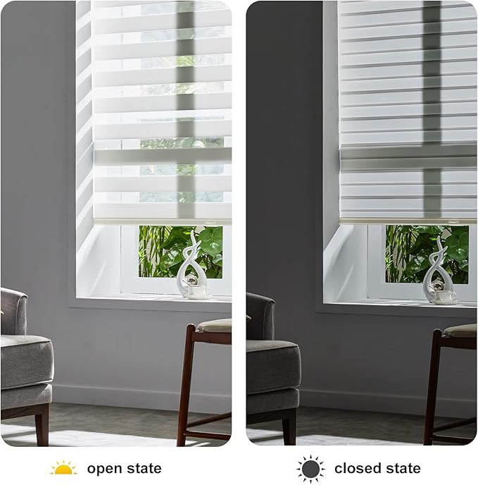 Persilux Cordless Zebra Blinds for Windows Free-Stop Roller Windows Shades Dual Layer Light Control for Day and Night, Light Filtering Sheer Shades for Home (30" W X 72" H, Cream)