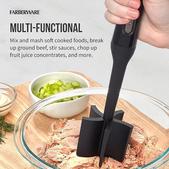 Farberware Meat Masher and Chopper Tool with 5 Beveled Blades - Ground Beef Chopper, Potato Masher, Batter Stirrer - Heat Resistant to 450 F, Dishwasher Safe