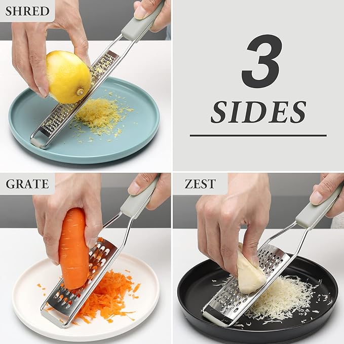 Cambom Cheese Grater Citrus Zester Lemon Zester Pack of 3-304 Stainless Steel - A Sharp Tool for Parmesan Cheese, Ginger, Garlic, Nutmeg, Chocolate, Vegetables，Fruits，Dishwasher Safe Clear