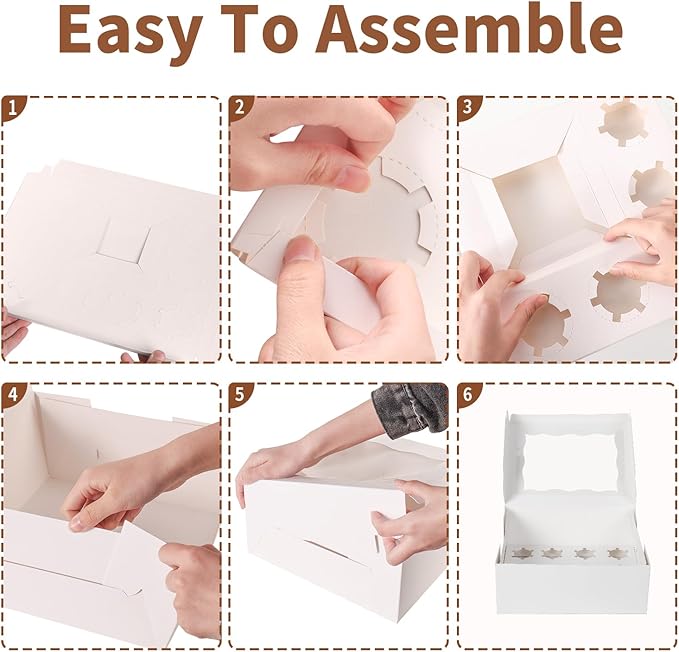 PFAMKEER Bento Cake Box With Cupcakes, Clear Window 9 Holes Bento Combination,12 Sets: Cookie Boxes Fit 8 Regular Cupcake and Mini Cakes, Christmas Wedding Birthday Party (White/clear, 1+8/12pcs)