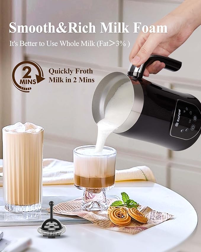 5-in-1 Milk Frother and Steamer - Upgraded Automatic Milk Steamer 11.8oz Hot & Cold Foam Maker and Milk Warmer with LED Display Touch Screen & Two Whisks for Latte,Cappuccinos,Silent Working-110V