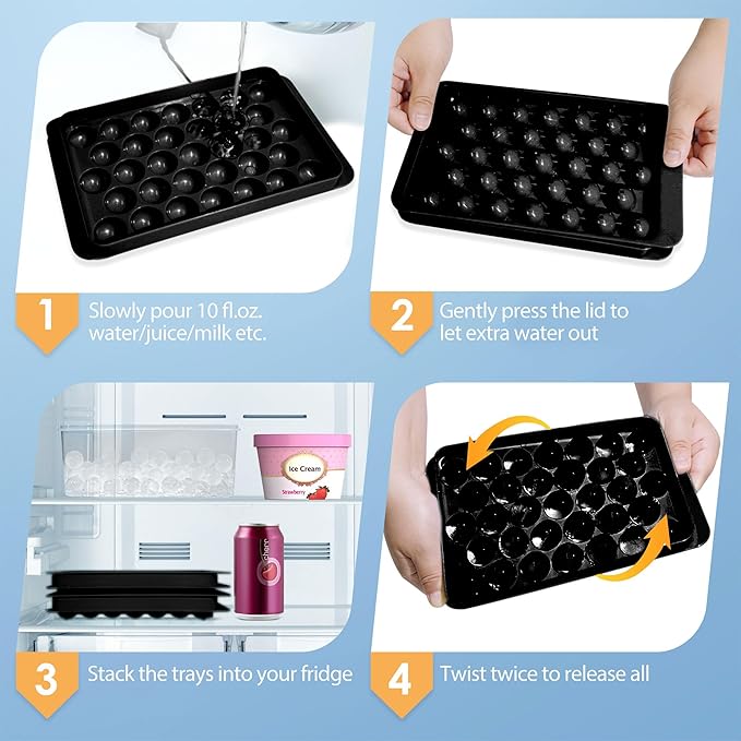 WIBIMEN Ice Cube Tray with Lid and Bin, 1" Round Ice Trays for Freezer