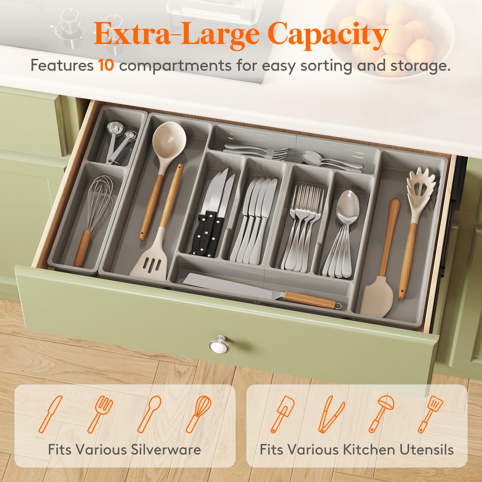 Lifewit Silverware Organizer, Plastic Kitchen Utensil Drawer Tray
