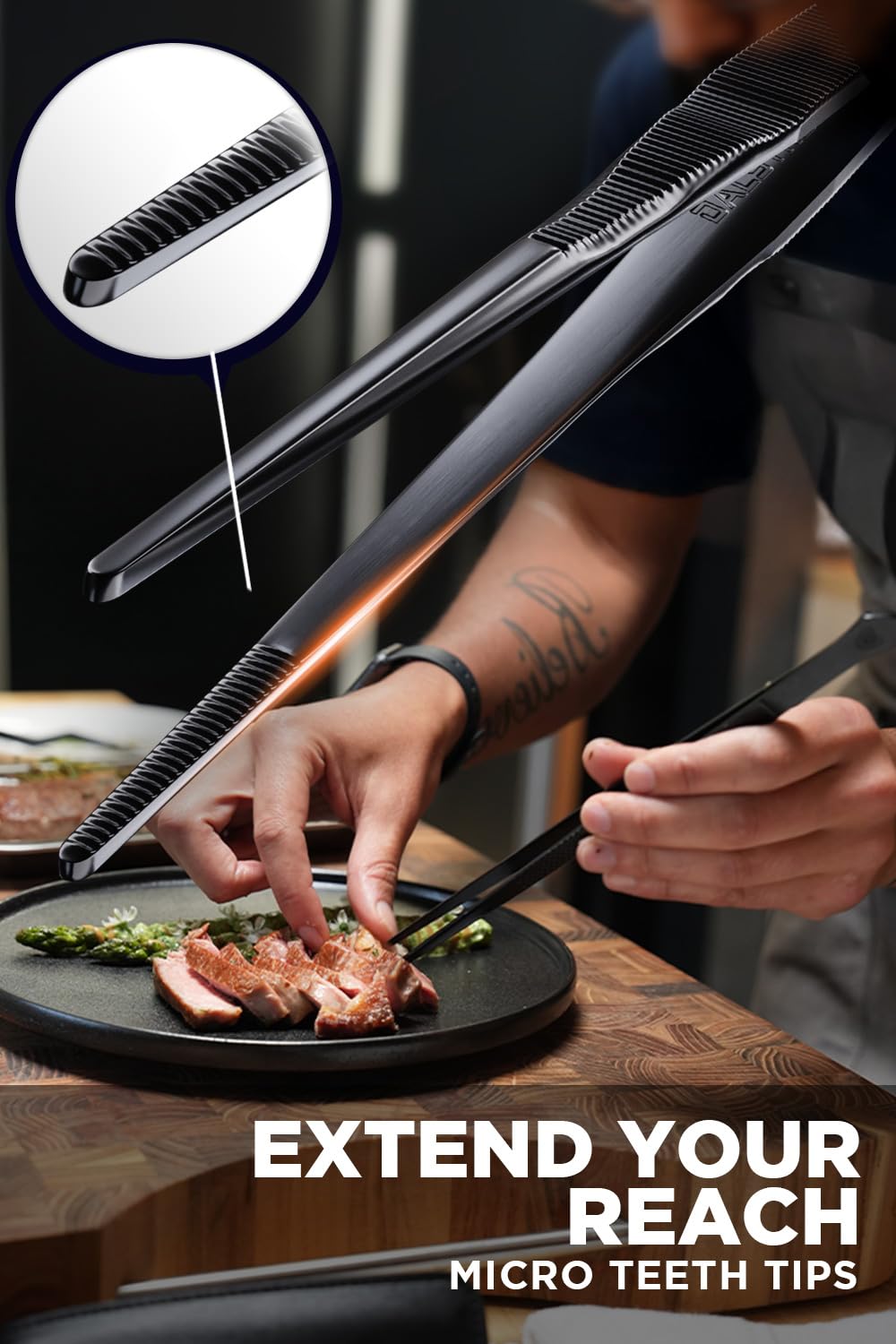 DALSTRONG Chef Tweezers Professional Kitchen Tongs- 12" high-precision Tweezer Tongs for Cooking - Stainless Steel Black w/vTitanium Coating -BBQ, Plating, Multi-use