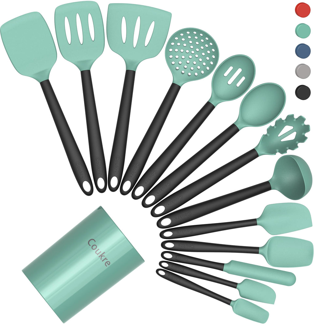 Coukre Silicone Kitchen Cooking Utensils Set, Heat Resistant, 14-Piece