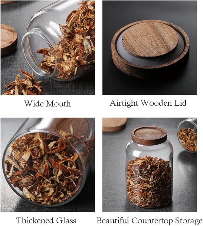 WINAKUI Large Glass Jars with Airtight Wooden Lid, Food Storage Glass Canister, Clear Cereal Storage Container for Flour, Sugar, Coffee Beans, Snack (40 FL OZ (1200ml))