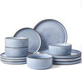 Famiware Annecy 12-Piece Stoneware Dinnerware Set, Reactive Blue