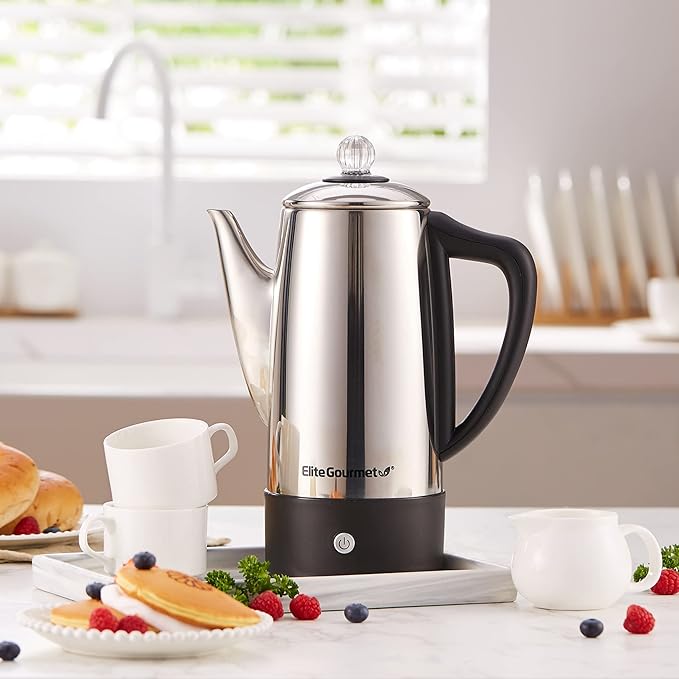 Elite Gourmet EC812 Electric 12-Cup Coffee Percolator, Stainless Steel