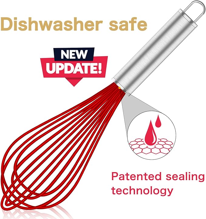 OYV Red Silicone Whisk Set of 3, 8/10/12 Inch, for Cooking Non-Scratch