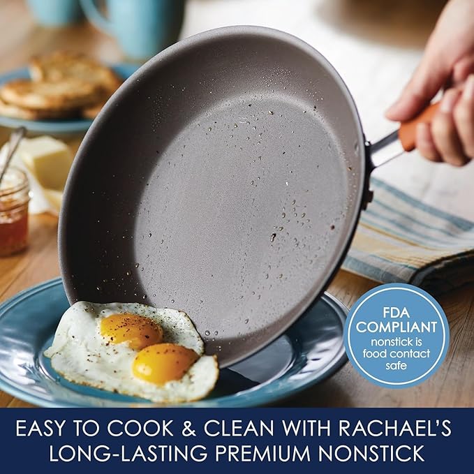 Rachael Ray Cucina Nonstick Cookware, Pumpkin Orange Pots and Pans Set, 12-Piece