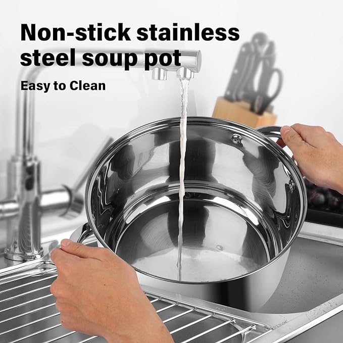 LEUGWAKN 10 Quart Stock Pot with Lid, Stainless Steel Pasta Cooking Soup Pot