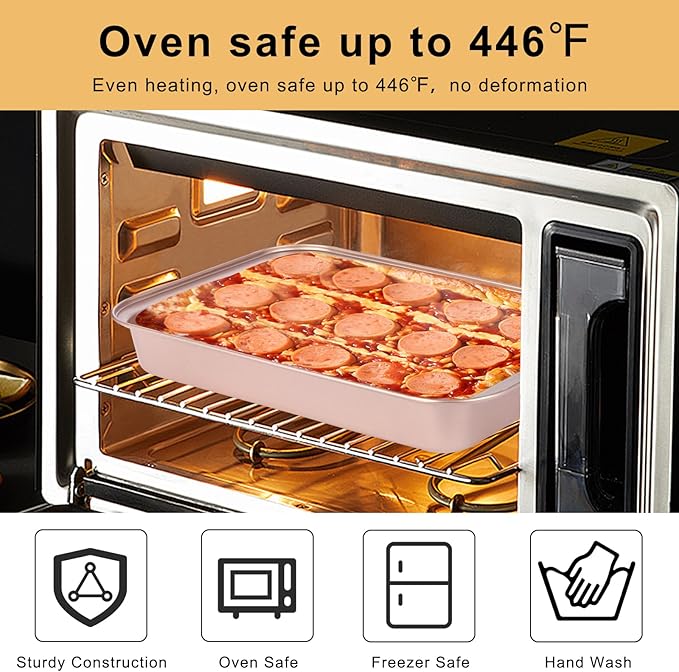 Barlket 9x13 Baking Pan & Dish, 13x9 Nonstick Rectangle Cake Pan, Rose Gold