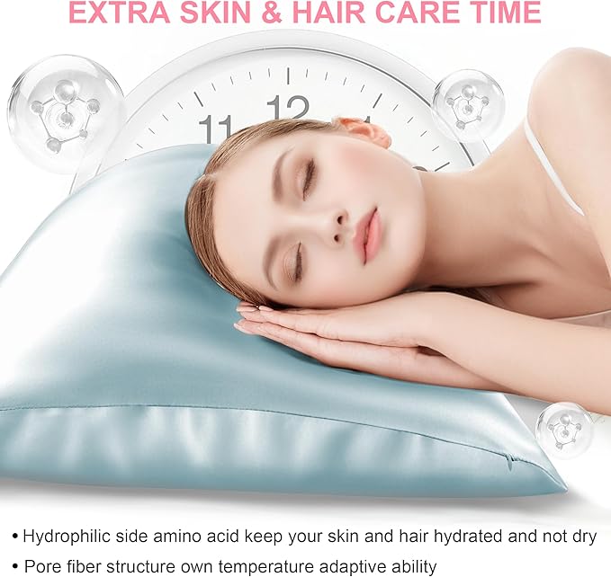 LYSHIN Silk Pillow Cases 2 Pack Standard Size with Zipper, Haze Blue