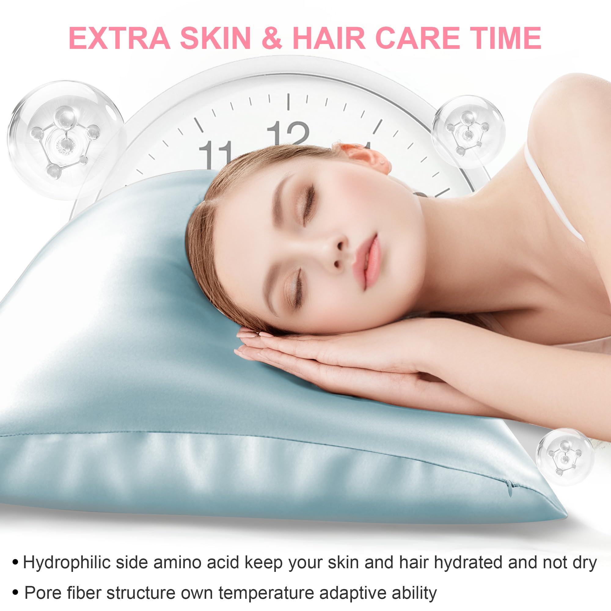 Silk Pillow Cases King Size with Hidden Zipper, Mulberry Silk Pillowcase for Hair and Skin, Smooth and Soft Breathable Cooling Silk Satin Pillow Covers for Sleeping, Gifts for Women, Haze Blue