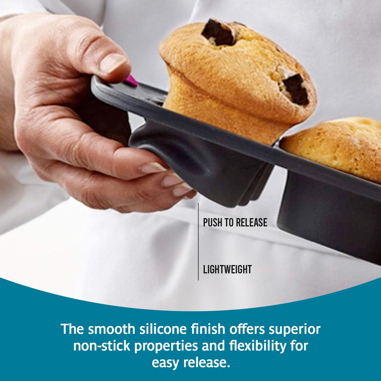 Trudeau Structure Silicone Muffin Pan – 12 Cup, Flexible Silicone with Hard Lining to Hold Shape, Non-Stick, BPA-Free, Dishwasher Safe, Heat Resistant to 428°F – Grey/Mint
