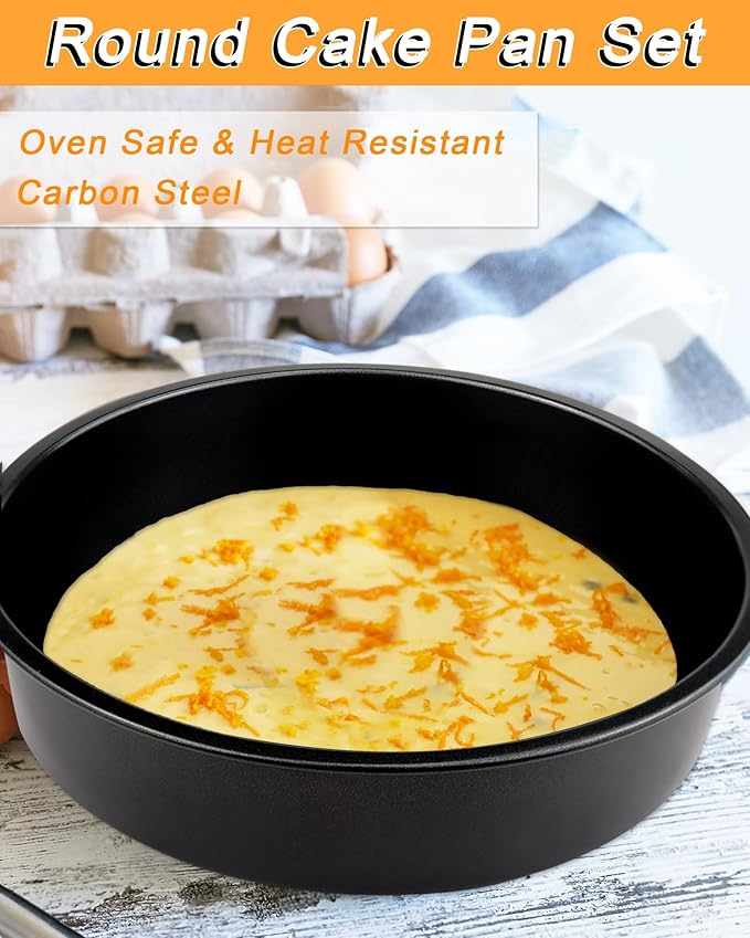 8" Round Cake Pan Set (3-Pack) with100 Parchment Papers,Non-Stick Layer Pan