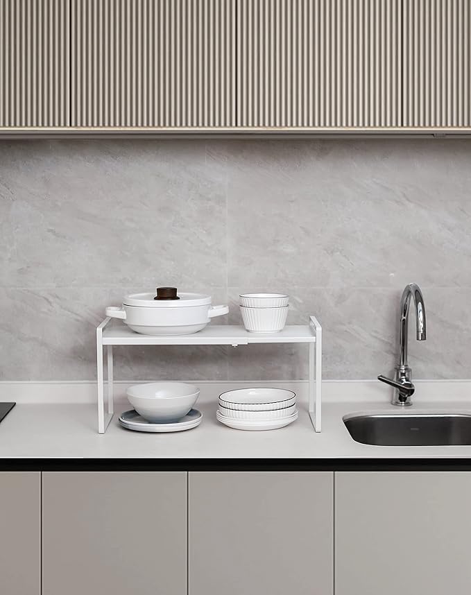 Nxconsu Expandable Shelf for Cabinets, Cabinet Shelf Riser, 8.6" White