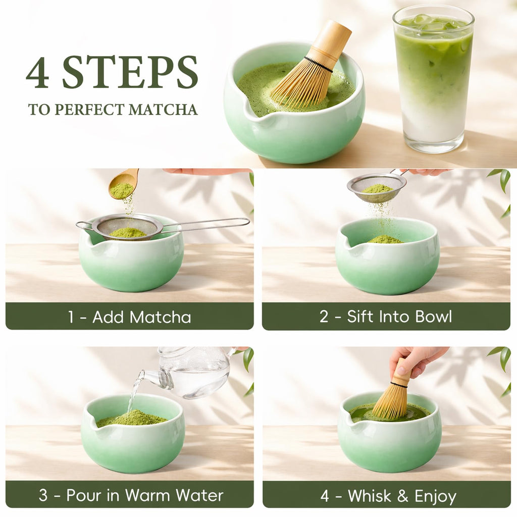 HUSHHAVN Matcha Whisk Set with Ceramic Bowl & Bamboo Chasen