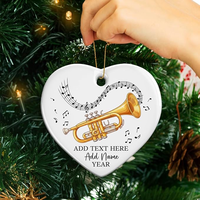 Customized Cornet Player Ceramic Ornament Christmas 2026, Personalized Text/Name/Year Cornet Xmas Tree Ornaments, Music Instrument Themed Xmas Ornament Gift for Him Her, Music Lover Keepsake