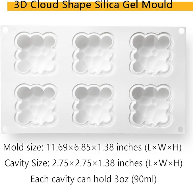 OCPO Kitchen Cloud Silicone Mold for Baking Mousse Cake, 6 Cavities
