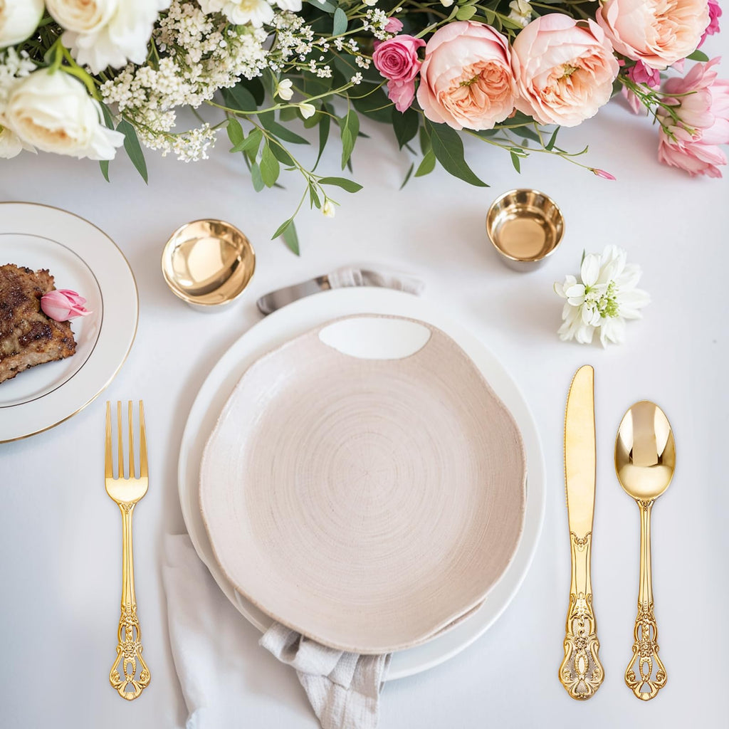 Joyido 40PCS Gold Plastic Silverware - Elegant Cutlery Disposable for Party
