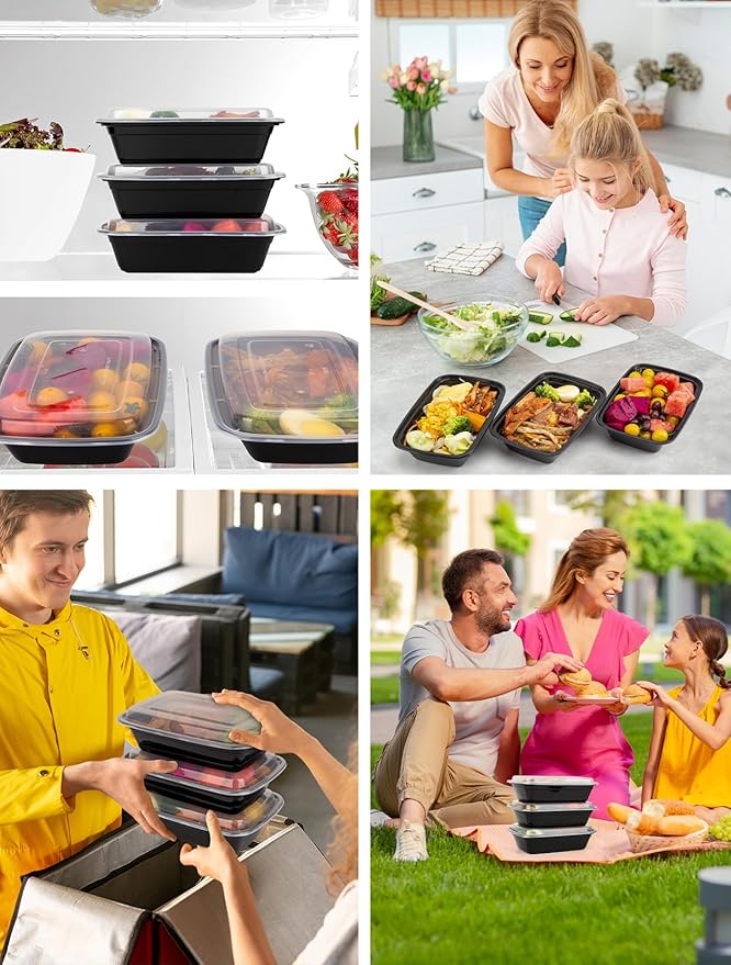 UMT Plastar 38 oz Rectangular Meal Prep Containers with Lids, 50 Pack