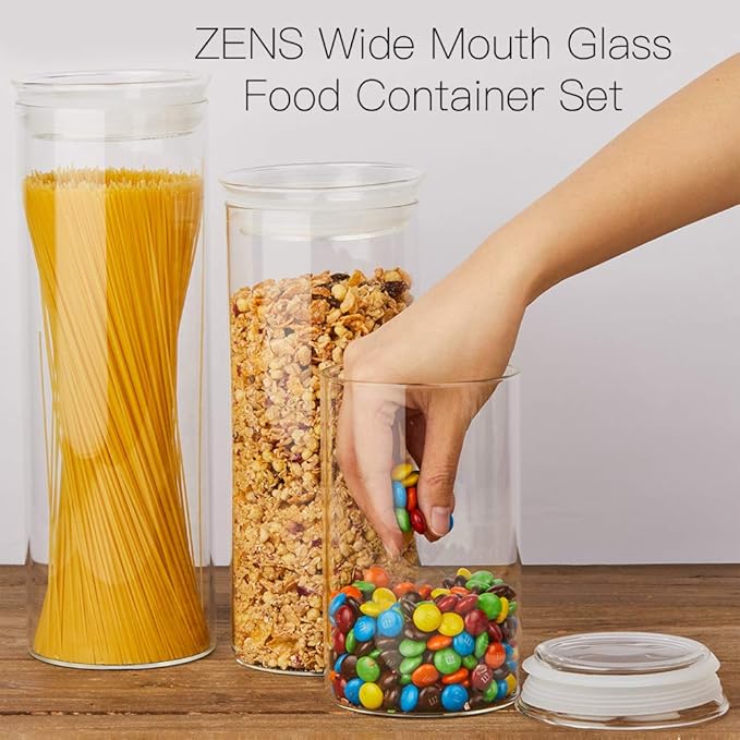ZENS Glass Jars with Airtight Lid Set of 2, 37oz Kitchen Storage Jars