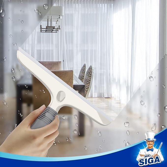 MR.SIGA Silicone Squeegee for Shower Doors, 10 inch, White & Gray, 2 Pack