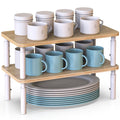 WELL WENG Bamboo Cabinet Organizer Shelf 2 Pack, Height Adjustable