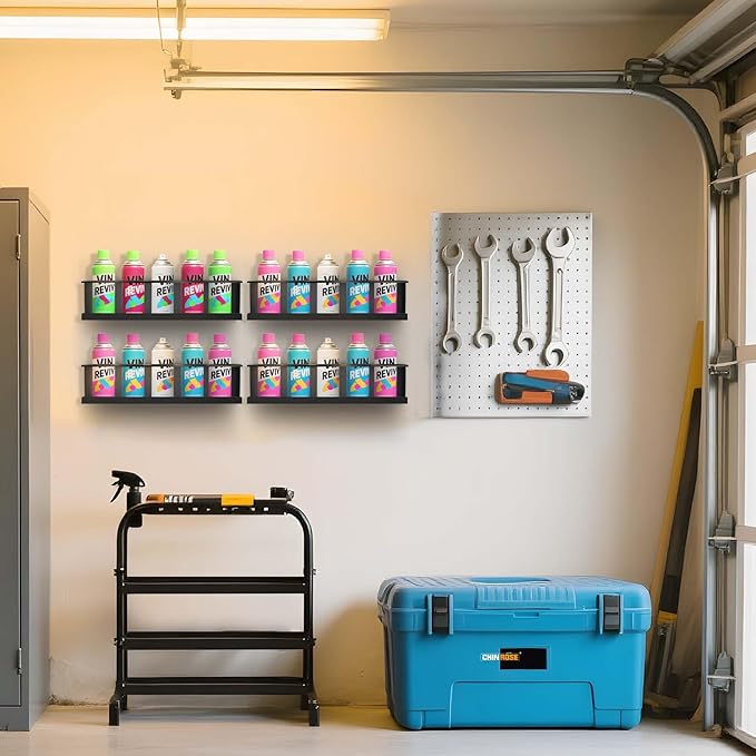 Chinrose Spray Can Holder Organizer, 4 Pack, Black Steel, Wall-Mounted