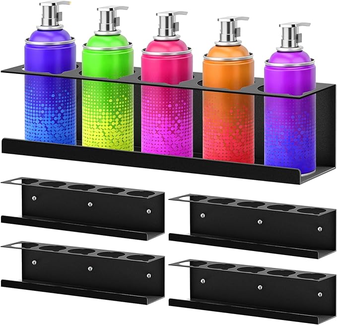 Chinrose Spray Can Holder Organizer, 4 Pack, Black Steel, Wall-Mounted