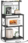 VASAGLE BARNET Collection - Kitchen Bakers Rack with Power Outlet, 23.6-Inch Wide Coffee Bar 4-Tier with 8 S Hooks, Modern Microwave Stand, Adjustable Shelf, Charcoal Gray and Ink Black UKKS014B01V1
