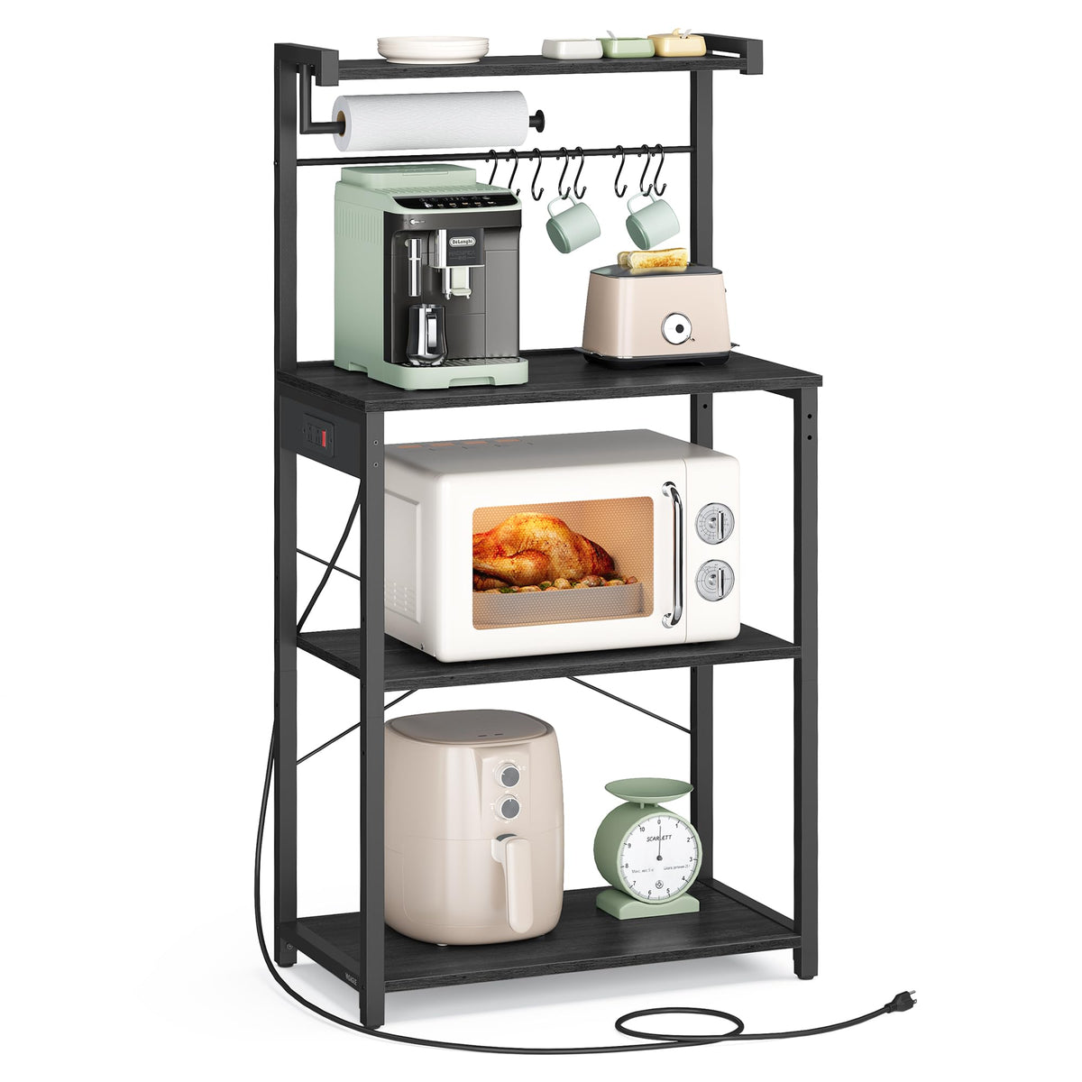 VASAGLE 4-Tier Kitchen Bakers Rack with Power Outlet, 23.6-Inch Wide
