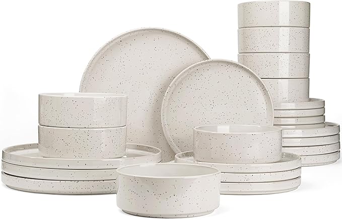 Famiware Nebula 24-Piece Stoneware Dinnerware Set, Creamy White